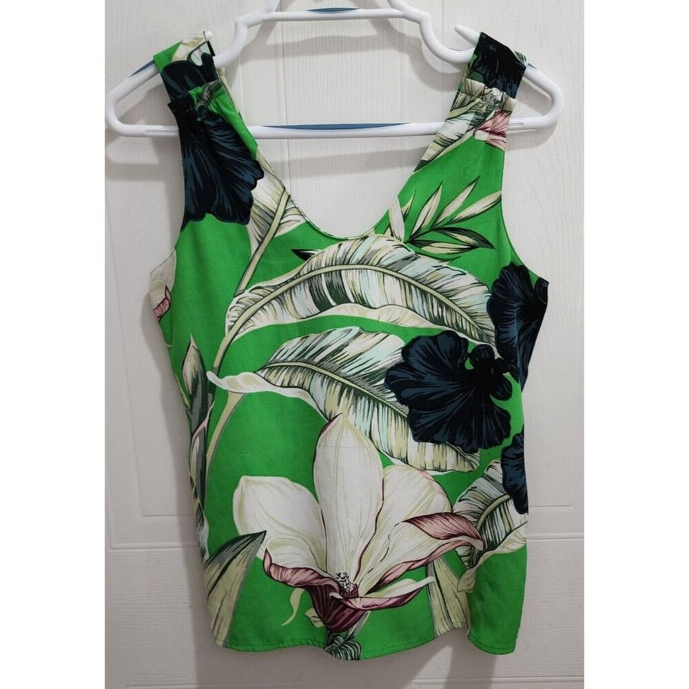 Ann Taylor Women's‎ Sleeveless Scoop Neck Satin Blouse Top Green Floral Size XSP